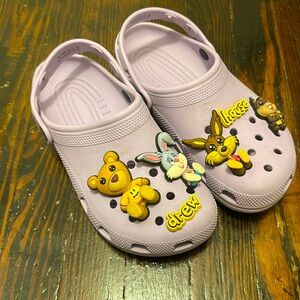 Drew house justin bieber purple crocs with  Charms